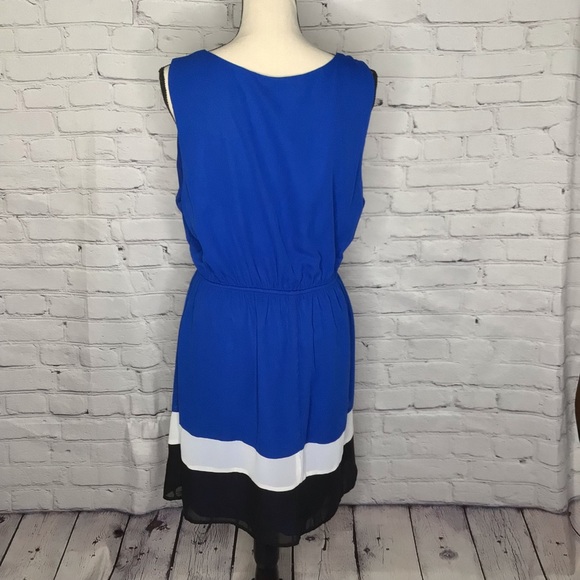Love Cameron Royal Blue Color Block Sleeveless Keyhole Blouson Dress 2X - Picture 4 of 10
